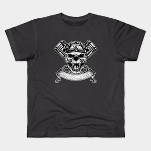 Dog Skull Biker Piston Motorcycle Kids T-Shirt